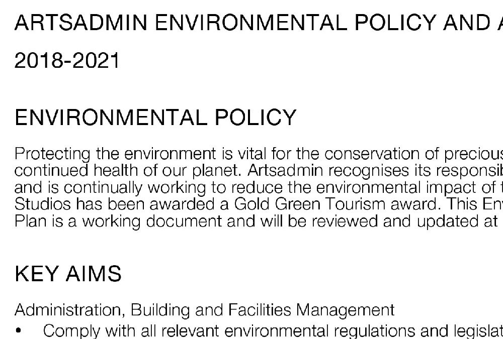 Artsadmin Environmental Policy and Action Plan